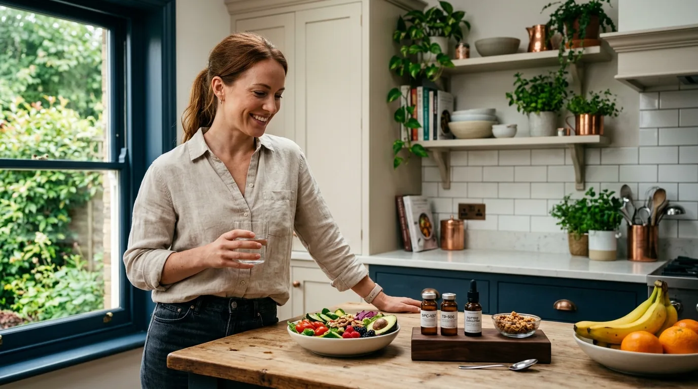A woman enjoys a healthy meal while considering her Medical Weight Loss Program options.